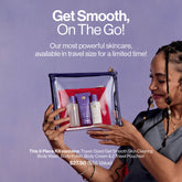 A wax specialist holding the limited edition EWC TREAT Get Smooth Travel 5 Piece Kit.